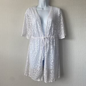 Catalina Swimwear White Short Sleeve Crochet Swim Cover Up Sz XL 16-18‎ Relaxed